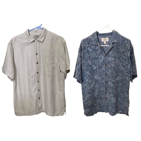 2 Island Shores Mens Washable Silk Hawaiian Shirts L Floral Button-Down - Picture 1 of 16